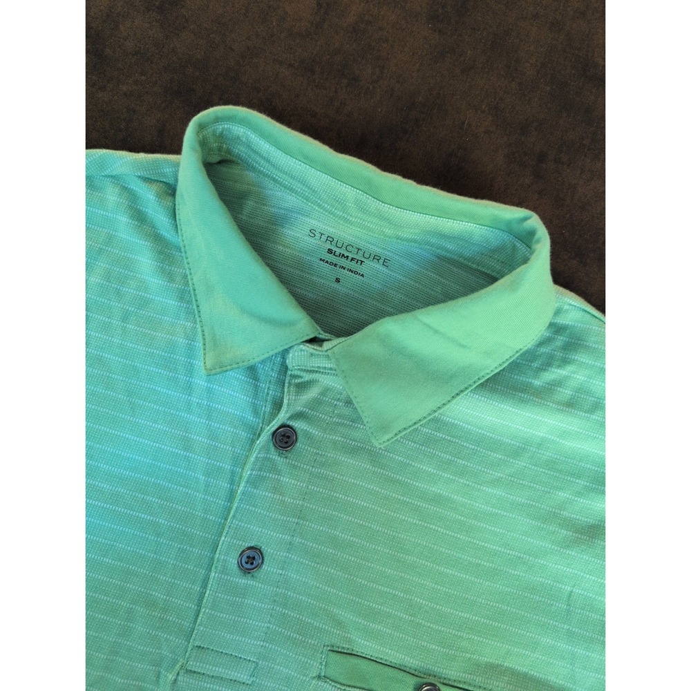 NWT Structure Slim Fit Golf Polo Mens Short Sleeve Stripe‎ Green White Sz Small